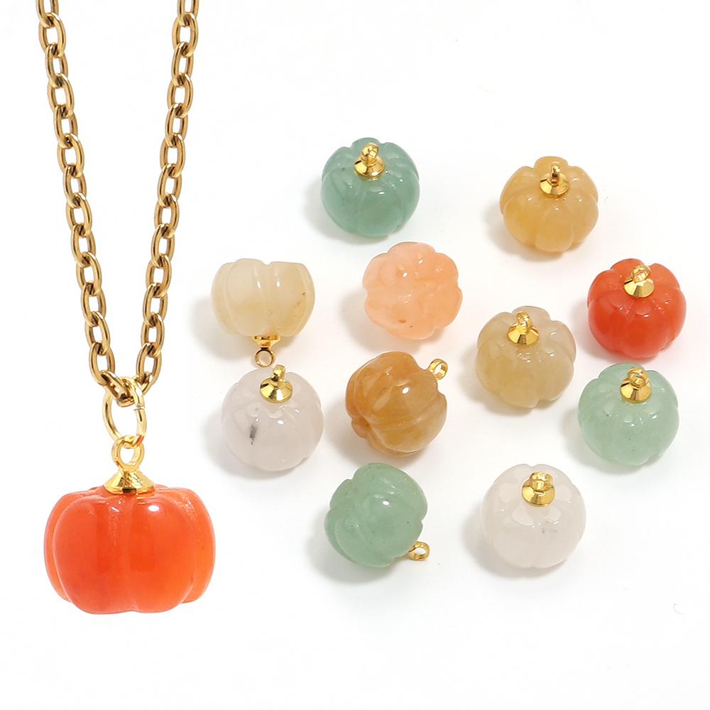 5PCS/Lot 12 14mm Cute Pumpkin Pendant Rose Quartz Green Aventurine Natural Stone Pendant Charms for Jewelry Making DIY Necklace