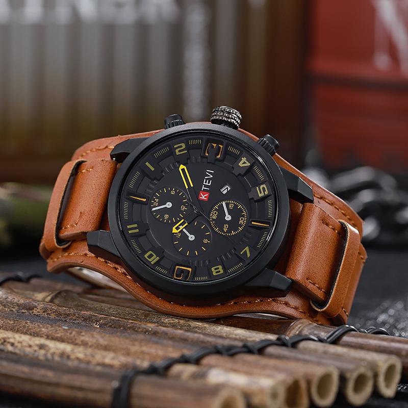 Retro Men's Watches High-end Luxury Man Watch PU Leather Strap Date Business Quartz Watch Big Dial Military Tactical Wristwatch