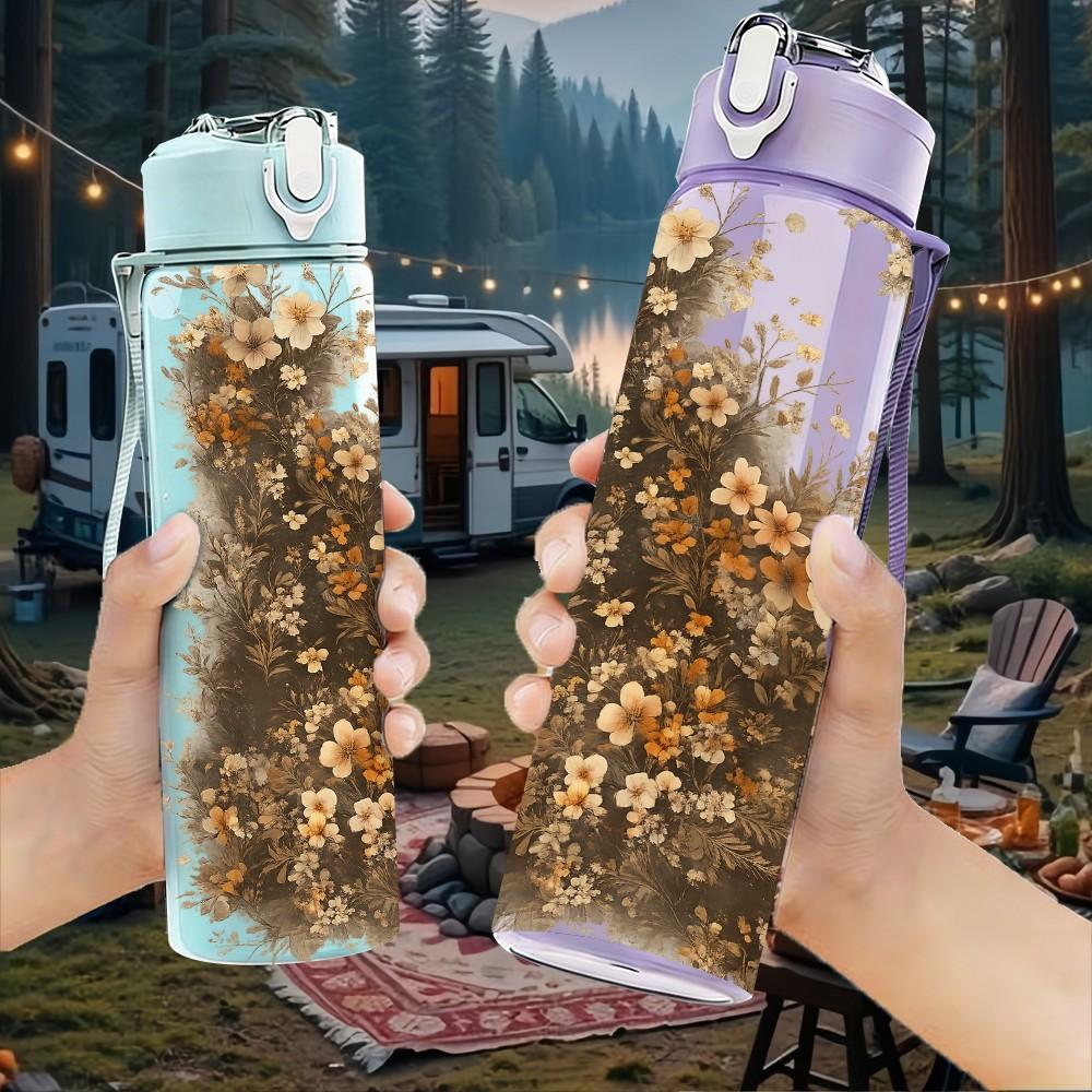 1PC Dried Withered Plant Texture Print 750ml Color Plastic Sports Water Bottle Leakproof Flip Straw Lid Suitable for Sports Office Home Use