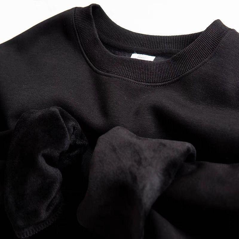 Pure Cotton Plush Thickened Sweatshirt Thin Plush Heavyweight Solid Round Neck Sweater Autumn Winter Warm Sweater
