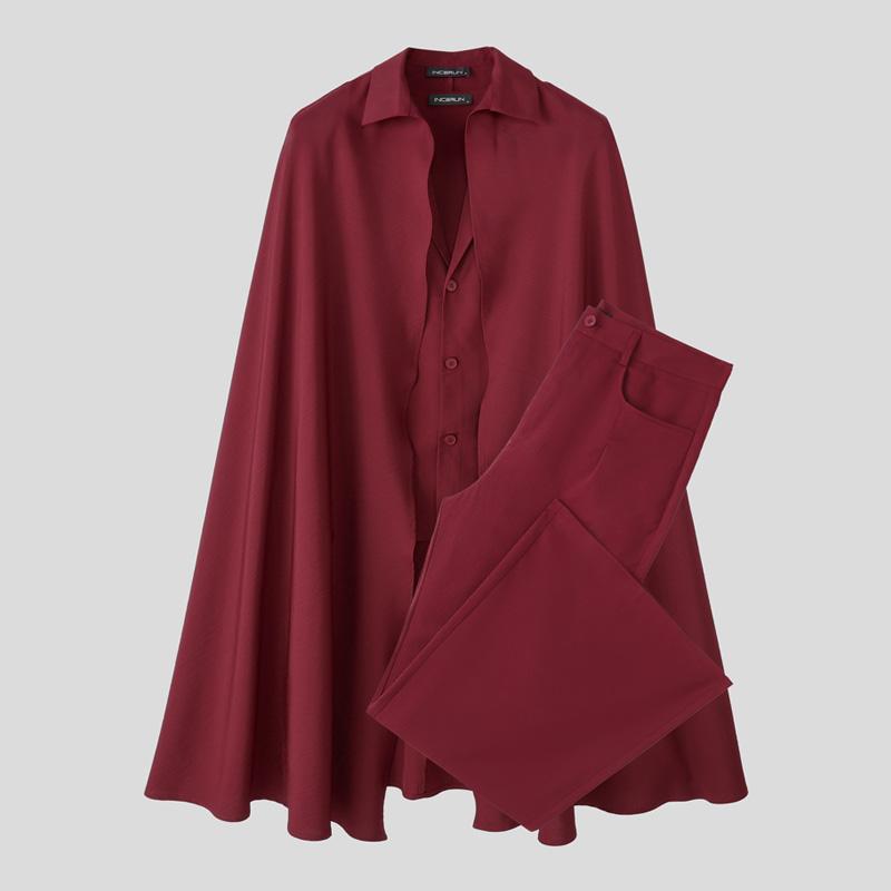 

INCERUN Two Pieces Men Lapel Neck Long Sleeve Cloak Blazer Long Suit Pants Outfits 3XL
