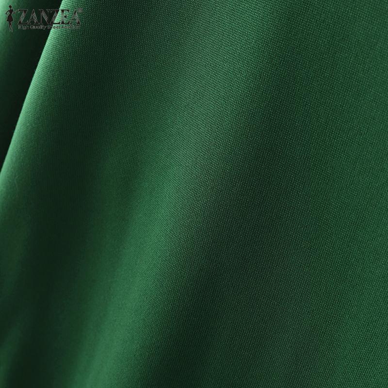 ZANZEA Women Casual Round Neck Long Sleeve Zipper Pullover Sweatshirts