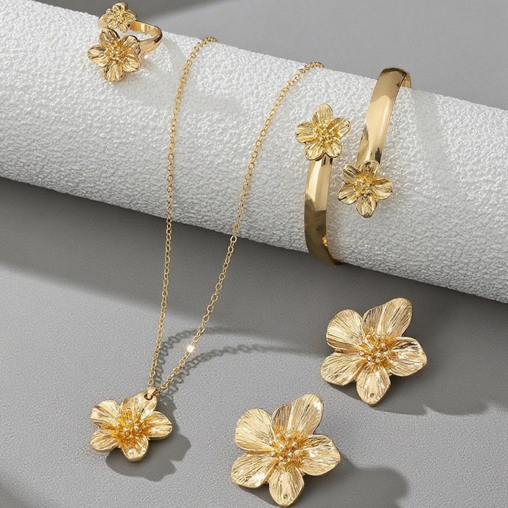 5/6PCS Women's W Jewelry Set Fashionable Casual Flower Necklace Bracelet Earrings Ring Set Suitable for Daily Wear and As Gifts