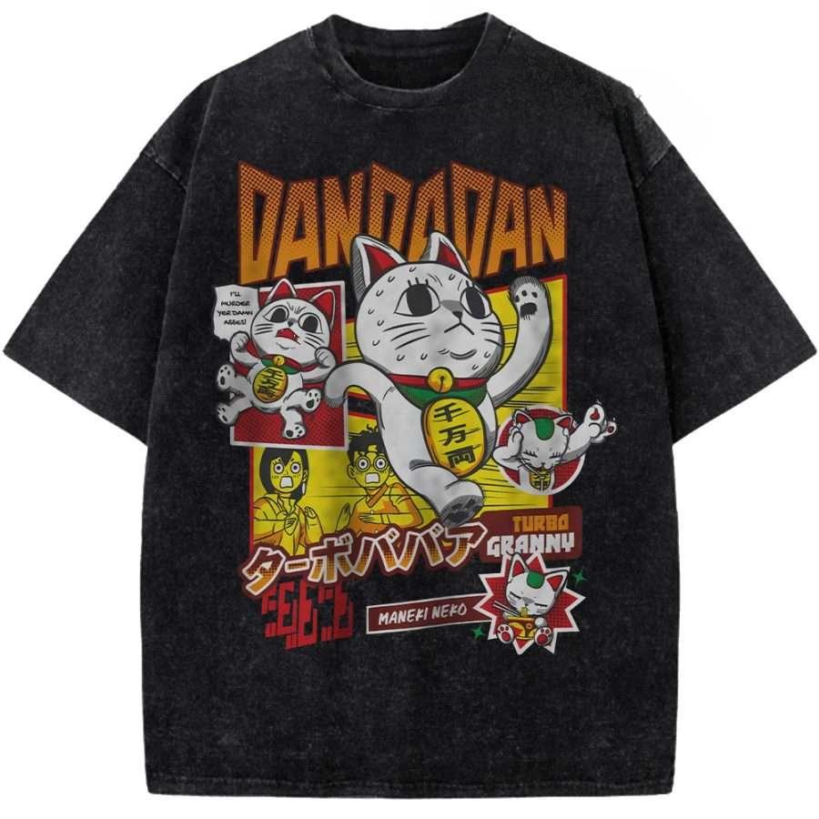 Hot Anime Dandadan Turbo Granny Clothing Men Women Casual Tshirts Washed Cotton Tee Retro Oversized T-shirt Harajuku T Shirt