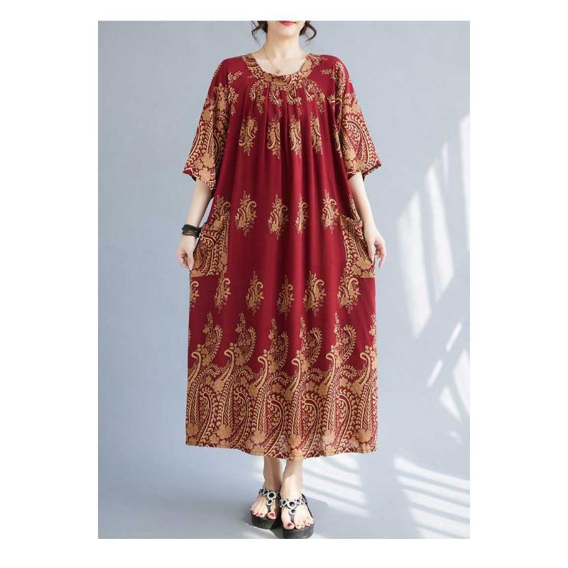 Neue Große Größe Literarischer Rundhals Locker Blumencover Fleisch Dünne Kleider