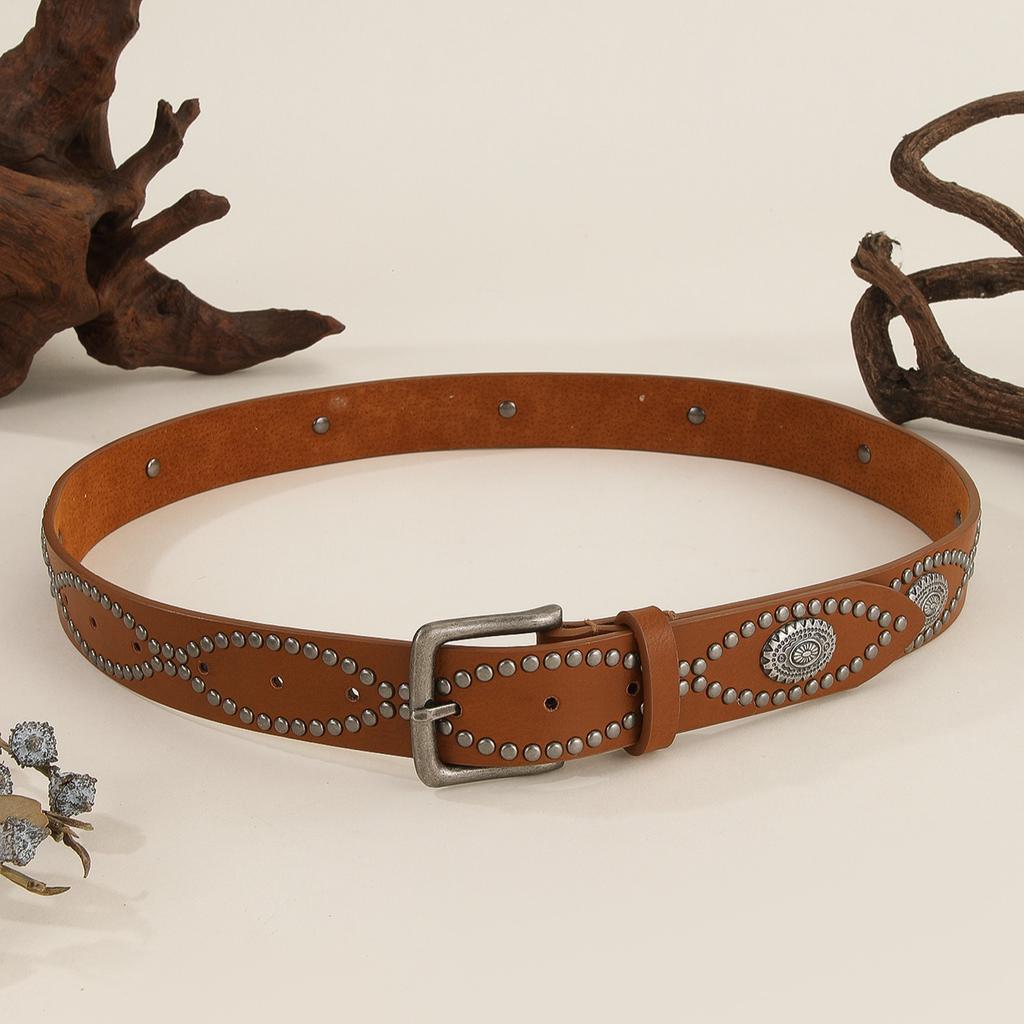 Punk Leather Belt for Women Pin Buckle Western Cowboy Waist Strap