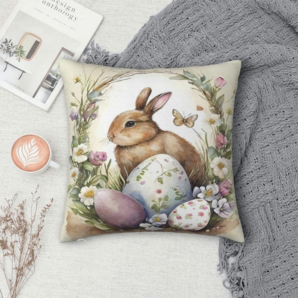 Spring Easter Bunny Eggs Square Pillow Cases Cushion Covers Awesome Zipper Decorative Pillowcover for Sofa 45*45cm