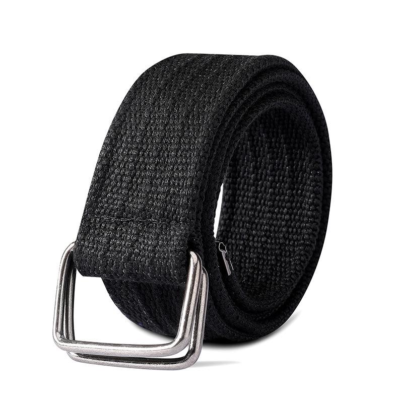 New Simple Double Ring Alloy Buckle Woven Canvas Men Belt Retro Casual Belt For Men