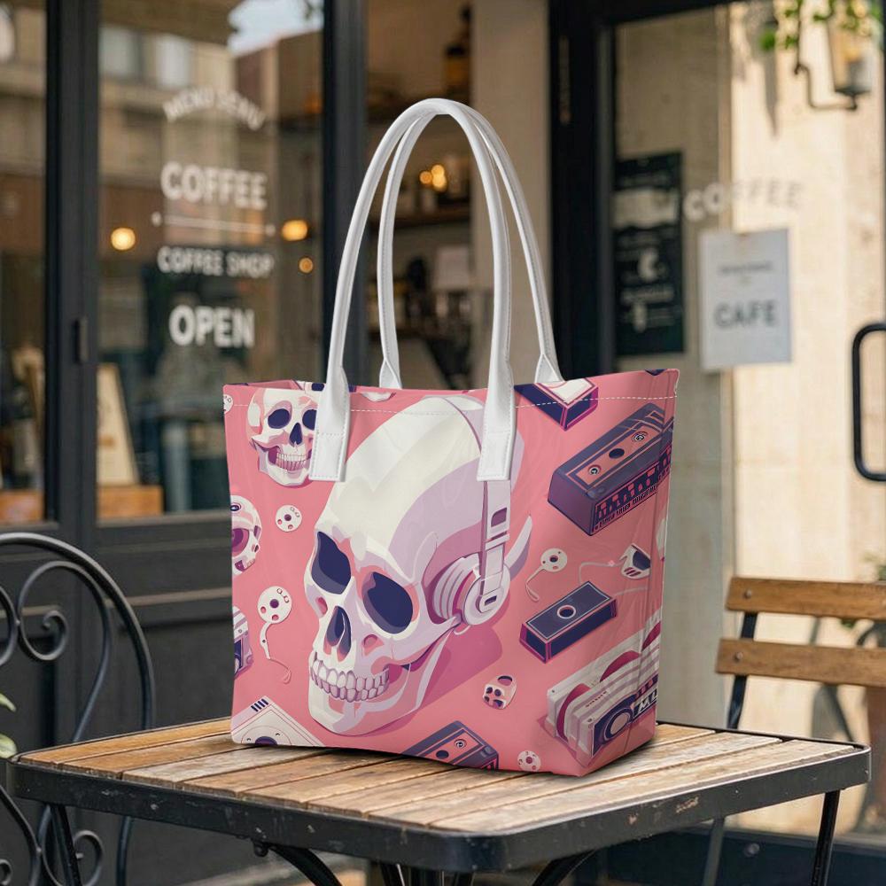 Skull Pattern Casual Tote Bag Portable Daily Shoulder Bag for Streetwear