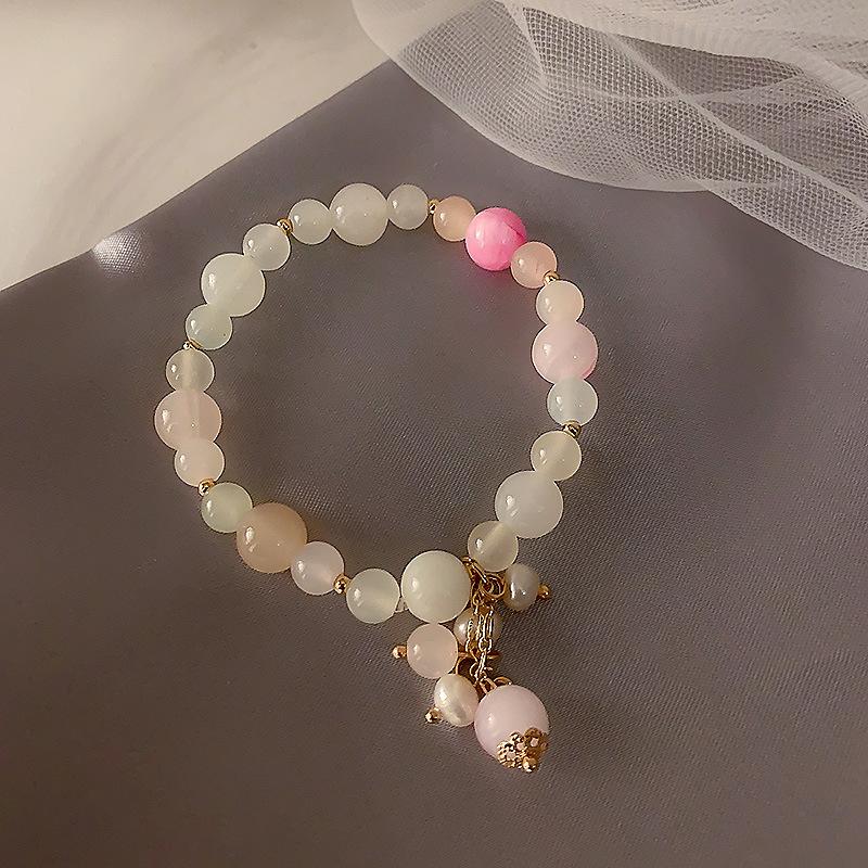 Korean Pink Crystal Stone Bracelet For Women Energy Beads Strand Bangles Female Prayer Blessing Health Wristband Jewelry Gift