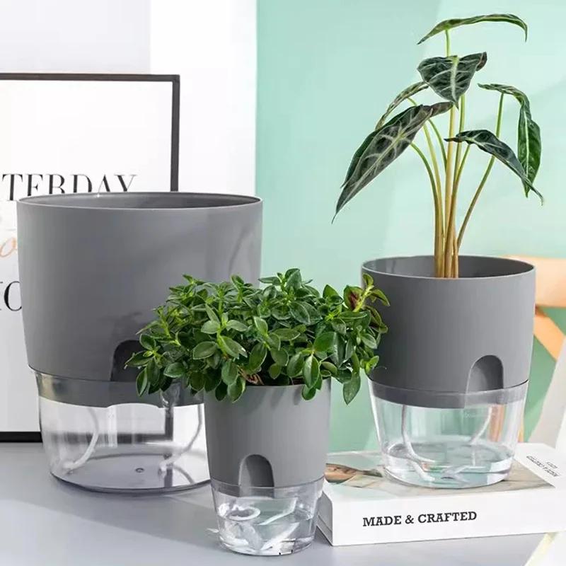 Plastic Lazy Hydroponic Flower Pot Self Watering Hydroponics Plants Pot Double Layer Cotton Rope Watering Succulent Planters