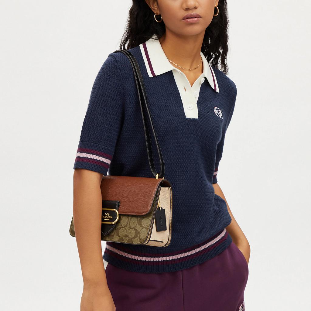 Coach Morgan Square 25 Classic Monogram Flap Snap Fabric With Leather Shoulder Crossbody Bag Medium Women bags Khaki Brown CM713-IME7V