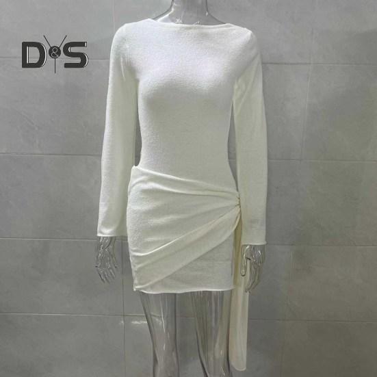 Rochie Mini Bodycon Sexy pentru Femei Mânecă Lungă Decolteu Crew Gât Rochie Slim Fără Spate Rochie Formală de Seară Rochie de Petrecere Club