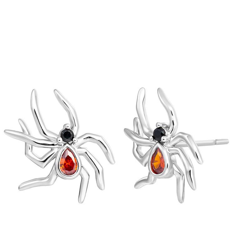 Arvaleff 925 Sterling Silver Halloween Spider Stud Earrings 14K Silver Plated.