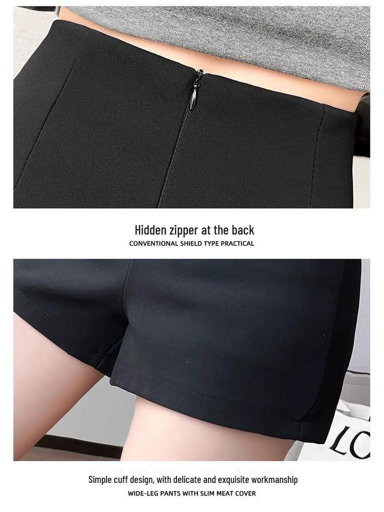 Women's Black High-Waisted Slimming Stretch Shorts - Petite Autumn Casual Sportswear