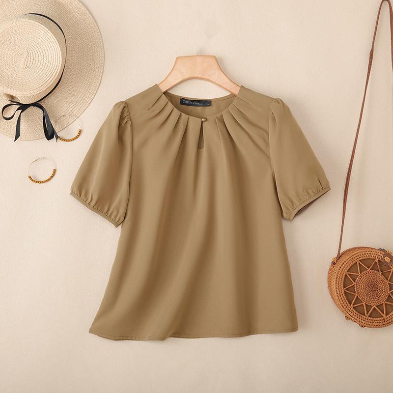 

ZANZEA Women Casual Round Neck Short Sleeve Loose Summer Blouse S