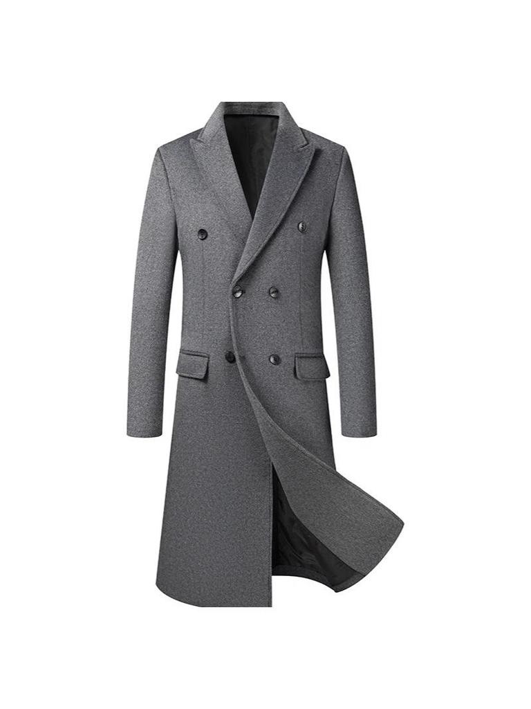European Size Men's Long Wool Over-the-Knee Coat, Autumn/Winter