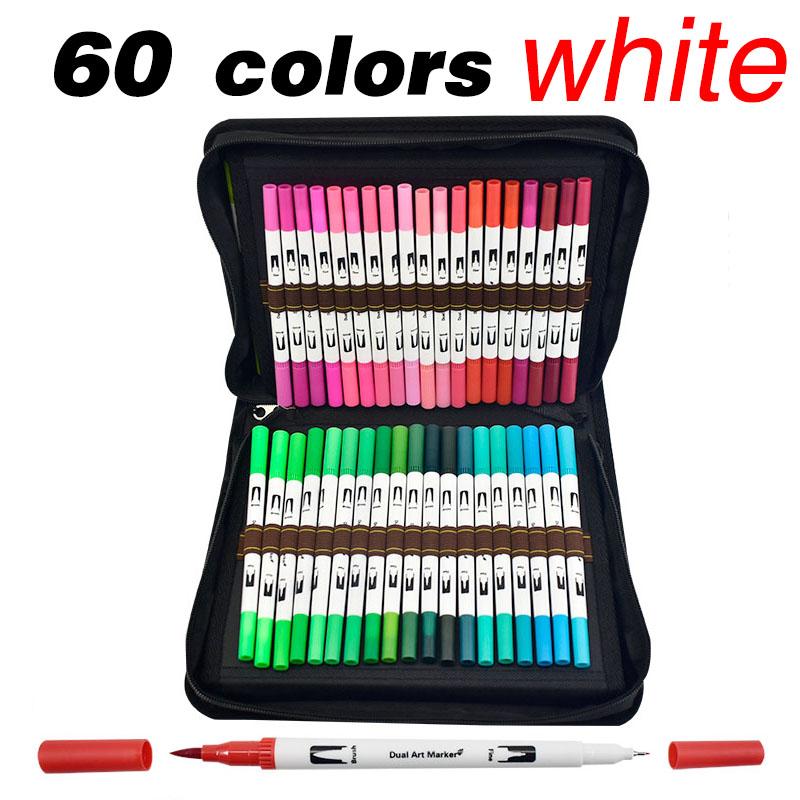 60/120 Colors Dual Tip Brush Pens Watercolor Art Markers Set – Fineliner & Brush for Adult Coloring Drawing Sketching Calligraphy