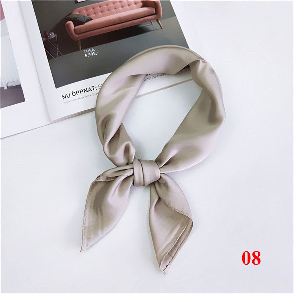 Gifts Elegant Solid Color Head Neck Hair Tie Band Silk Feel Satin Women Square Scarf