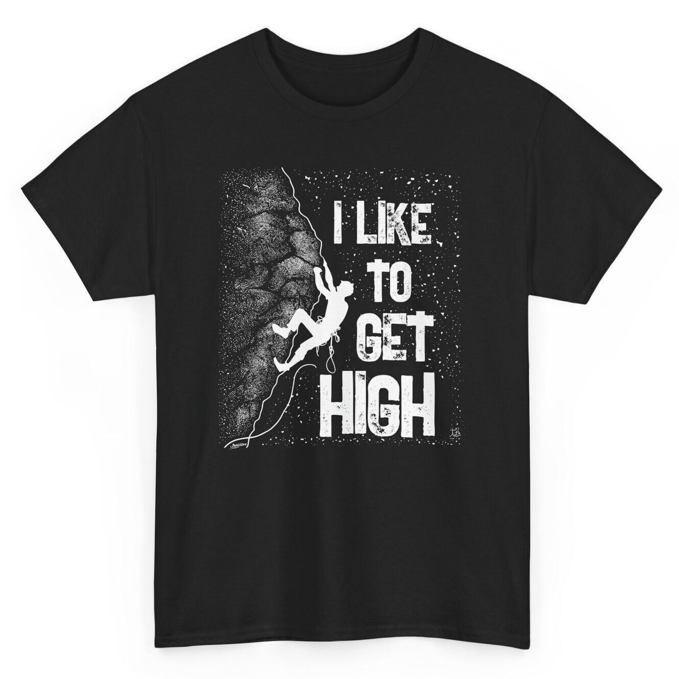 I Like To Get High Rock Climbing T-shirt - Mountain Funny Graphic Tee L