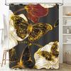 Vibrant Butterfly Floral Shower Curtain for Bathroom Decor Black Gold White Print,  waterproof fabric with hooks
