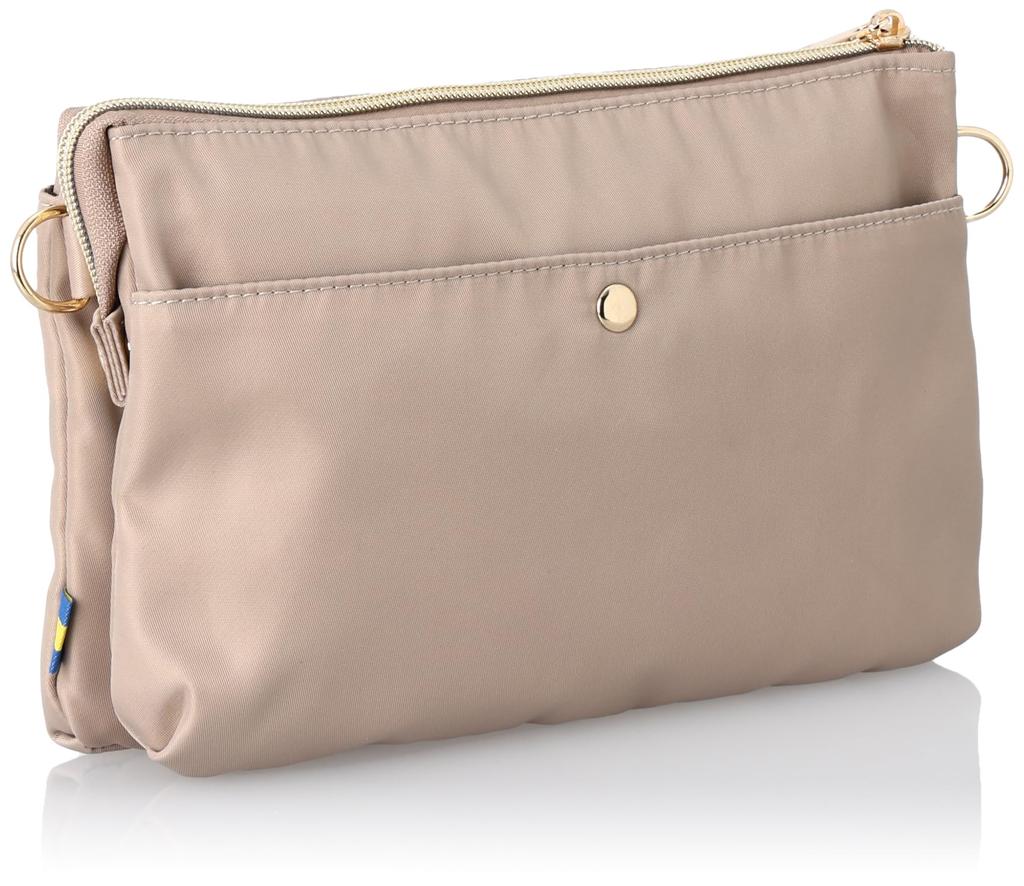 VASKA by moz Women's Shoulder Bag, Small, Slim, Lightweight, Nylon and Synthetic Leather with Pocket, VM-6176 (Beige)