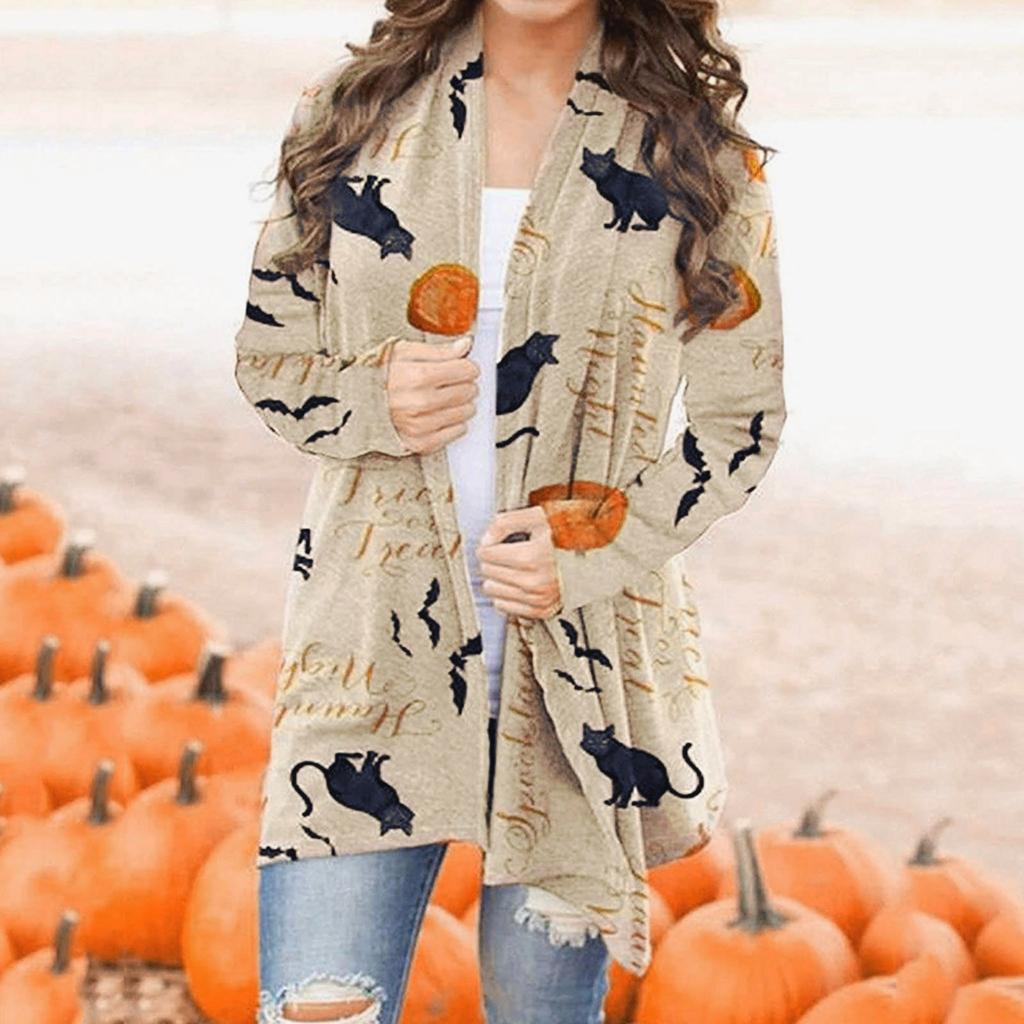 Women's Halloween Tops Casual Shirts Open Front Long Sleeve Loose Flowy Hem Cardigan Coat