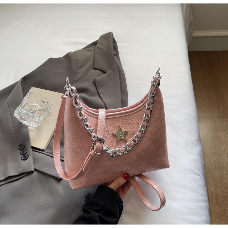 French chain portable shoulder bag summer new fashion bright diamond star underarm bag commuter women's bag oblique span bag tide