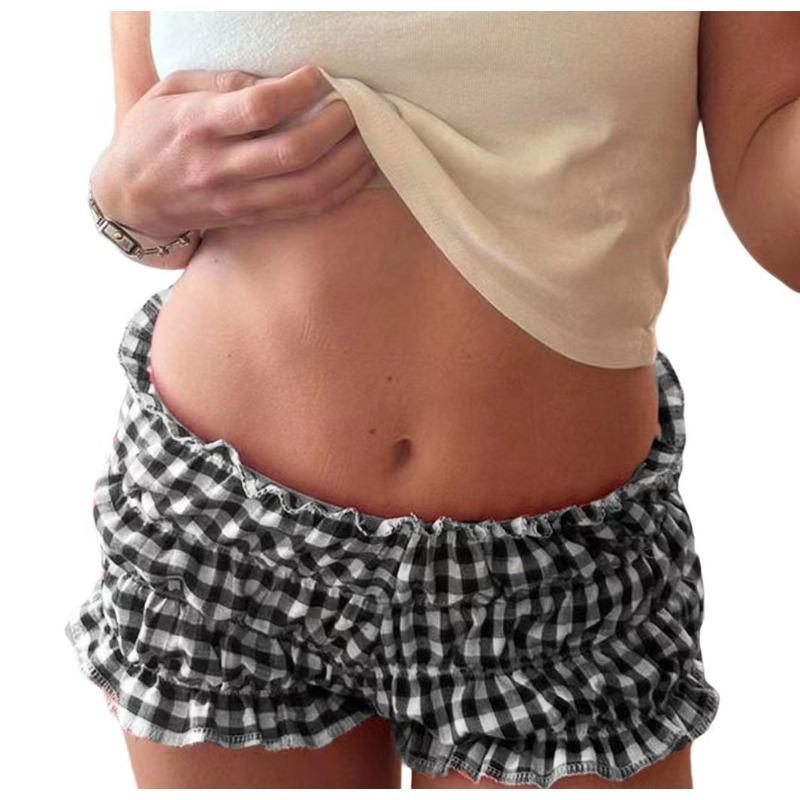 Women's Shorts, Casual Plaid Shorts, Fashionable Ruffle-edged Sexy Low-rise Shorts