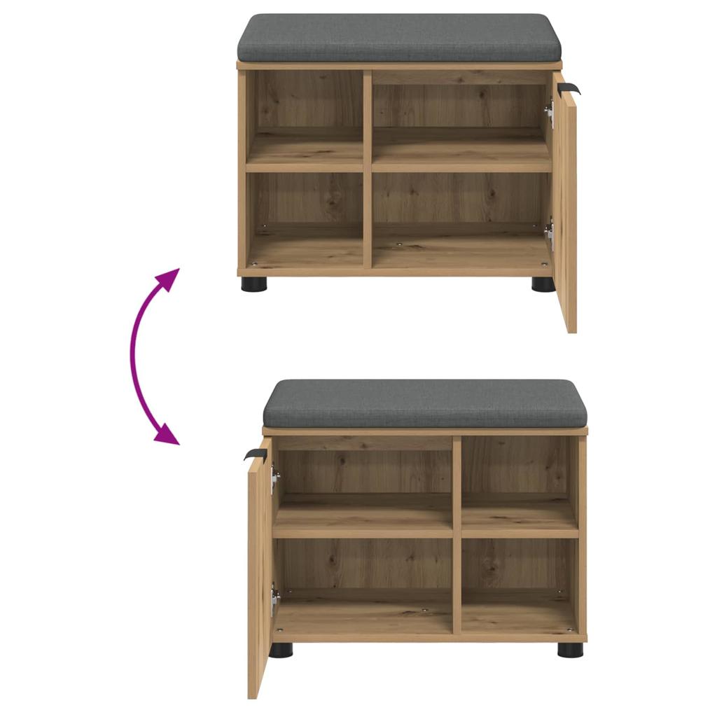 Hallway Bench with Cushion and Shelf Artisan Oak Style 60 x 38 x 46 cm