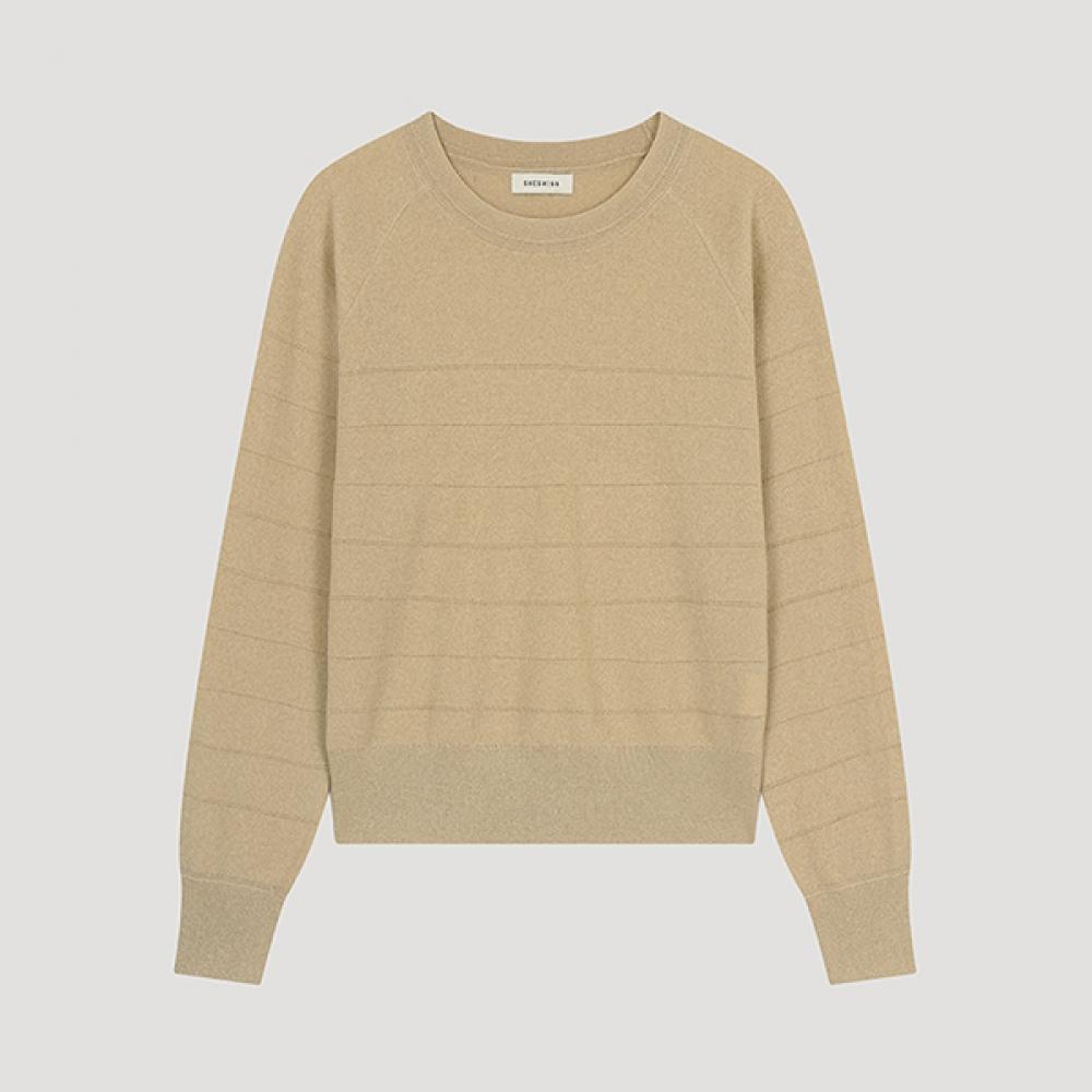 

[shs Miss] Metal Punching Stripe Knit Sskpoo11030 Lb light beige/55