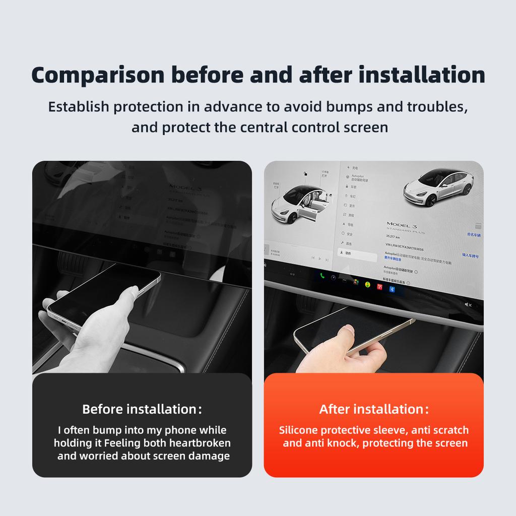 For Tesla Model 3 Y Car Accessories Central Control Navigation Screen Silicone Protection Frame Tempered Film Protective
