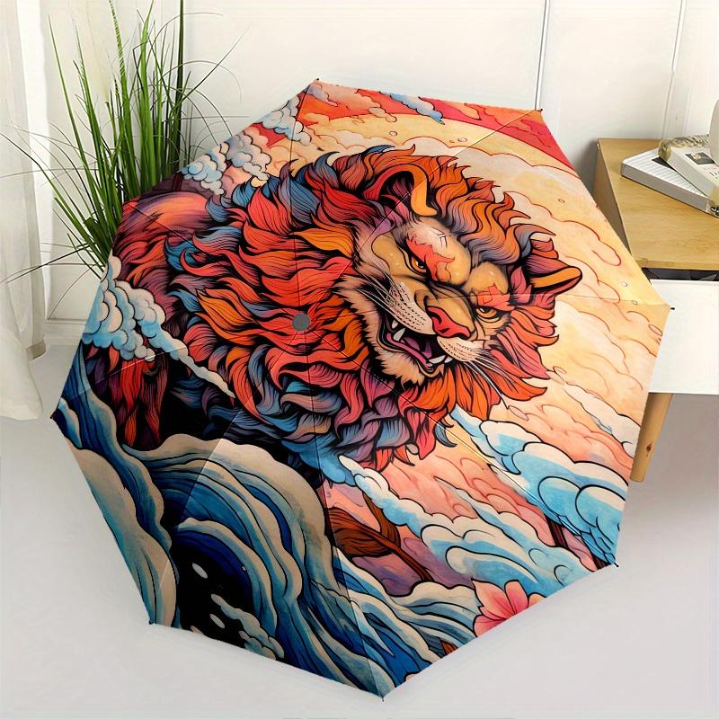 

Lion, Fantasy Theme 8 Bone Hand Automatic Folding Umbrella, Compact and Portable Design, A Perfect Gift for Birthday, Christmas or Business