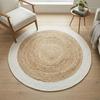 Tapis rond en jute et coton bande blanche diam.160
