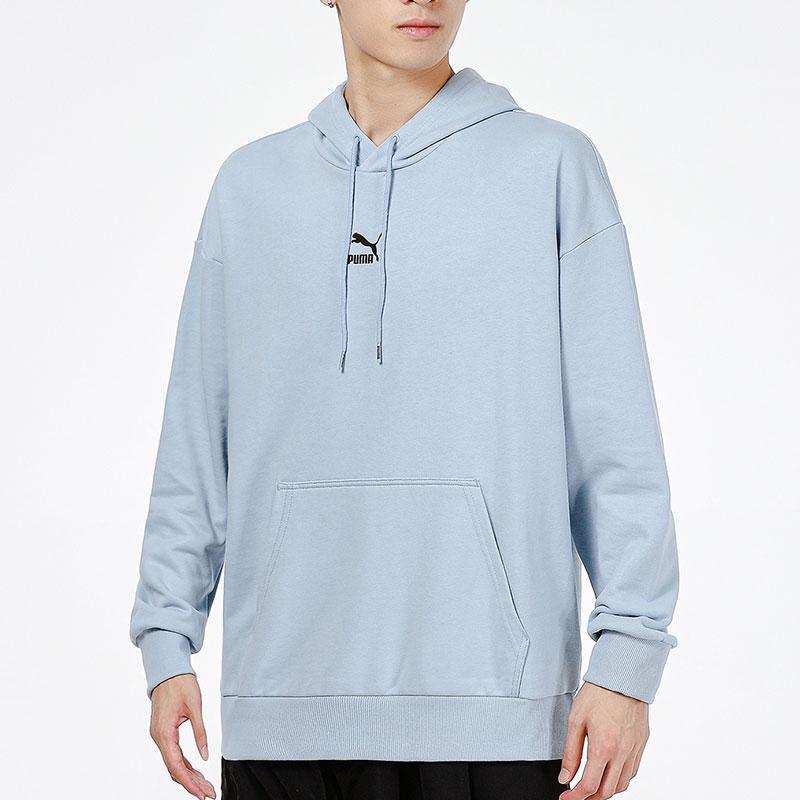 Puma Logo Print Knit Hoodie Men Hoodies Blue 533114-61