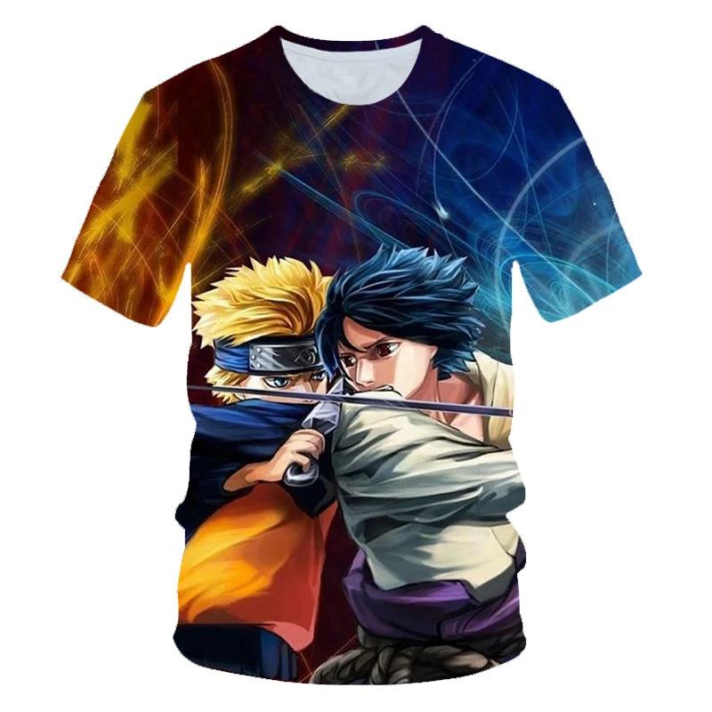 Summer Men's Japanese Anime Naruto 3D Printed T-shirt Children's Street Leisure Sports Large Top