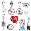 Nurse Chill Pill Stethoscope Heart Dangle Charm Beads Original Fit Copper Bracelet Necklace Beads For Diy Jewelry Women Gift
