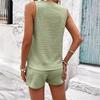 Mint Green Sleeveless V-Neck Two-Piece Casual Button-Decorated Vest Suit