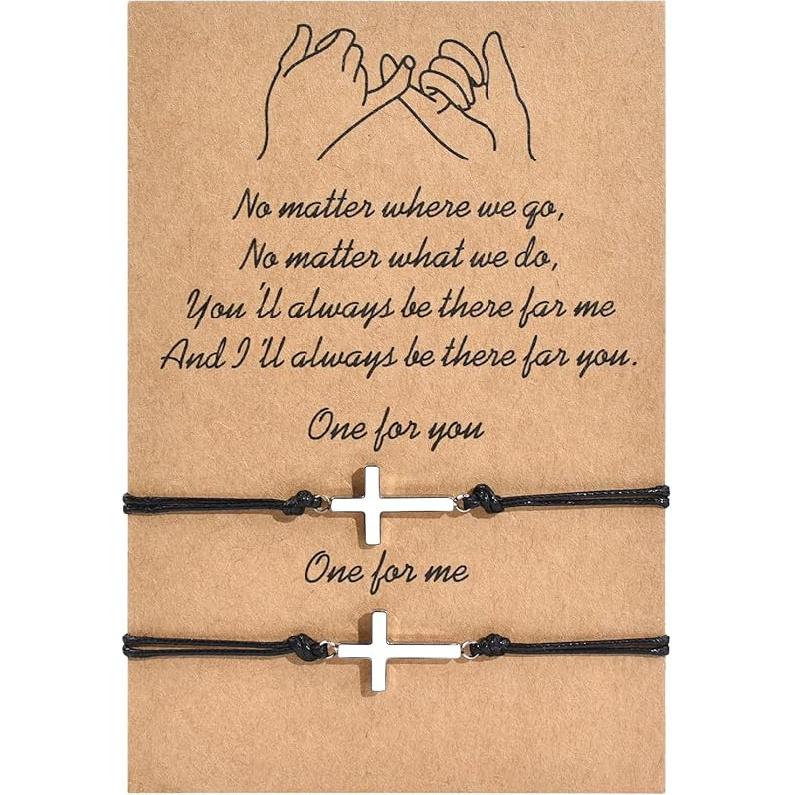 

BOCHOI Pinky Promise Distance Matching Bracelets for Couples Best Friend BFF Friendship Bracelet Mother Son Daughter Boy Girl Him Her Girlfriend Cross Bracelet