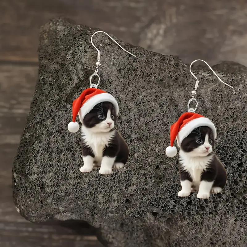 Adorable Kitten Christmas Hat Acrylic Earrings