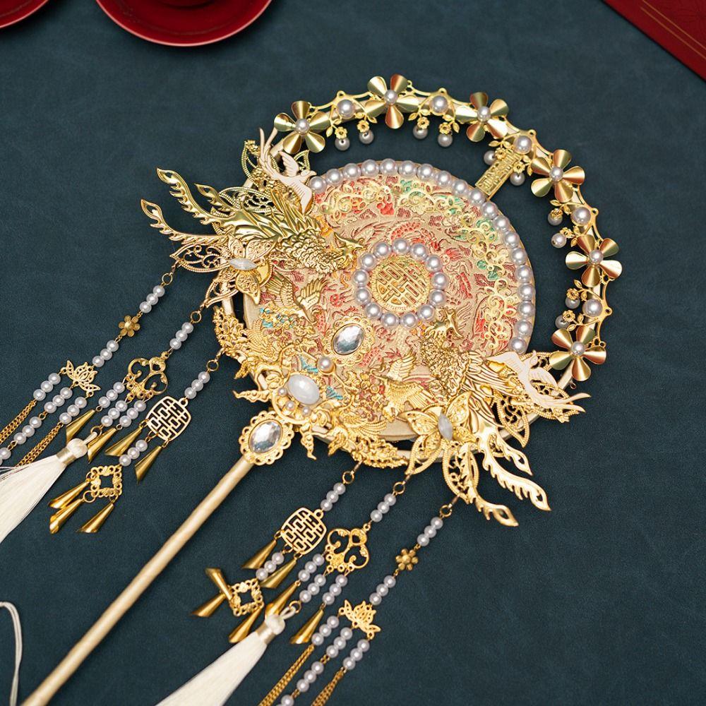 Phoenix Pattern Face Cover Fan Chinese Style Decorative Fan Elegant Bridal Group Fan Hanfu Party