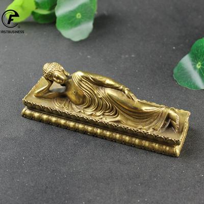Vintage Gold Messing Schlafender Buddha Figuren Kupfer Guanyin Ornamente Statue Heim Schreibtisch Dekoration Autodekorationszubehör