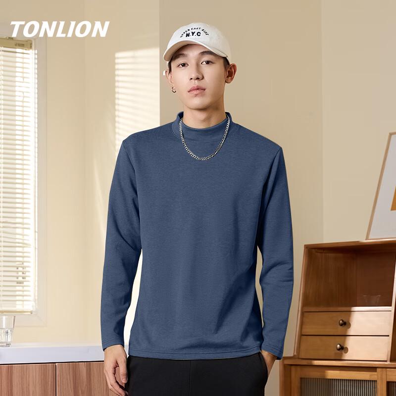 TonLion Men's Fleece-Lined Semi-High Collar Thermal T-Shirt
