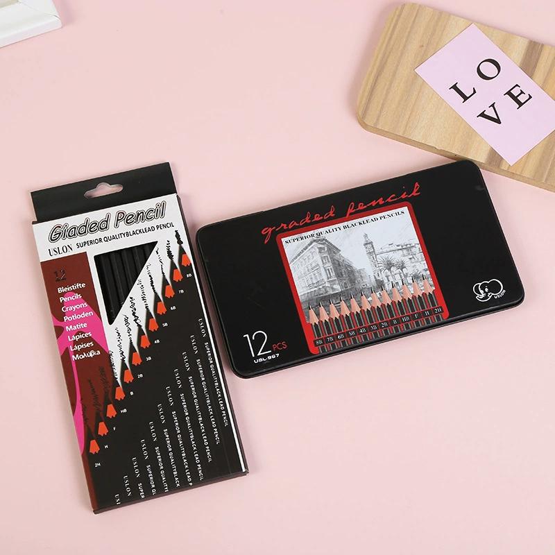12Pcs/Set Wooden Pencils H-8B Professional Drawing Pencil Art Supplies Writing Stationery Items School Acsesories Gift
