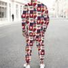 Men Vintage Star Stripe Print Long Sleeve Sweatshirt Drawstring Cuffed Jogger Pants Two Piece Streetwear Suit