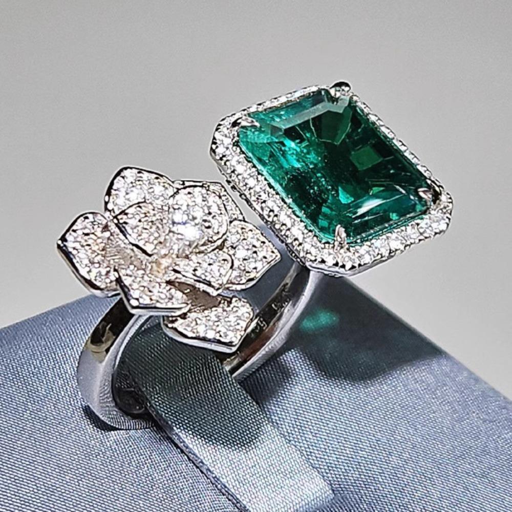 Women Jewelry Set Emerald Camellia Full Diamond Earrings Pendant Necklace Rose Ring Luxury Gift