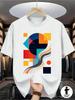 Vibrant Geometric Design With Colorf White Shortsleeve Crew Neck Summer Style Relaxed Fit Comfortable Wear Everyday Adventures