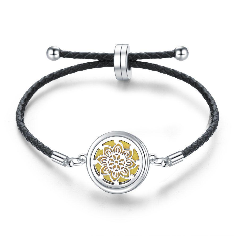 Women's Adjustable Braided Leather Aroma Diffuser Tree of Life Bracelet