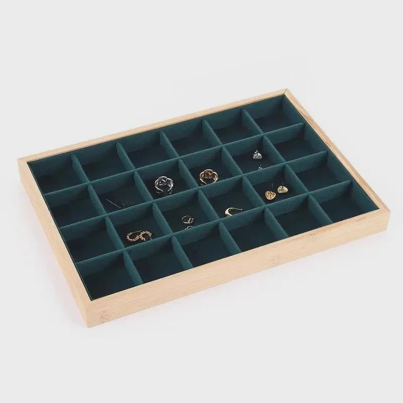 Bamboo and Wood Velvet Jewelry Tray for Bracelets and Earrings Display