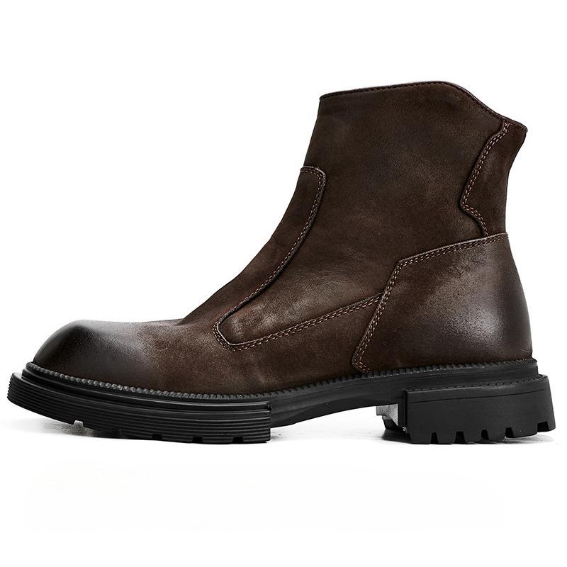 Men'S Martin Boots Leather High-Top Casual Tooling Shoes Platform Military Boots British Style Versatile Locomotive Leather Boots